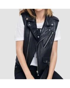 Gilet en Cuir Motard Noir Pour Femme | Jacket Tailor
