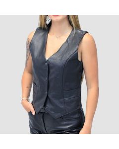 Gilet en Cuir Noir Pour Femmes Avec Poches Dissimulées | Jacket Tailor