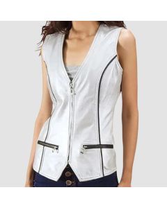 Gilet en Cuir Argenté Metalix Pour Femme- Jacket Tailor 