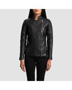 Veste Motard en Cuir Noir Matelassé à Grains Orient  | Jacket Tailor
