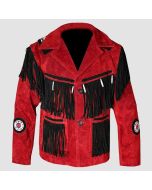 Veste en Cuir de Cowboy Western en Daim Avec Franges Rouge ET Noir | Jacket Tailor