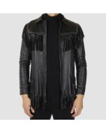 Veste de Style Amérindien en Cuir de Cowboy Noir Pour Hommes| Jacket Tailor