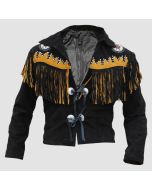 Veste à Franges Jaune Style Cowboy en Cuir Suédé Western Noir| Jacket Tailor