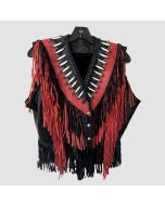 Gilet en Cuir Fringe Bone N Bead Pour Femme | Jacket Tailor