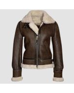 Blouson Aviateur Cuir Fourrure Marron Chocolat Femme | Jacket Tailor