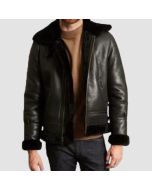Blouson Aviateur en Cuir de Mouton Noir B-3 Pour Hommes