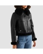 Blouson Aviateur Court en Cuir Retourné Pour Femme-  | Jacket Tailor
